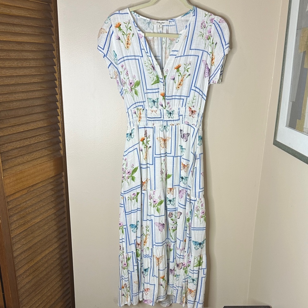 Haver Blair London linen Floral Print White Dress